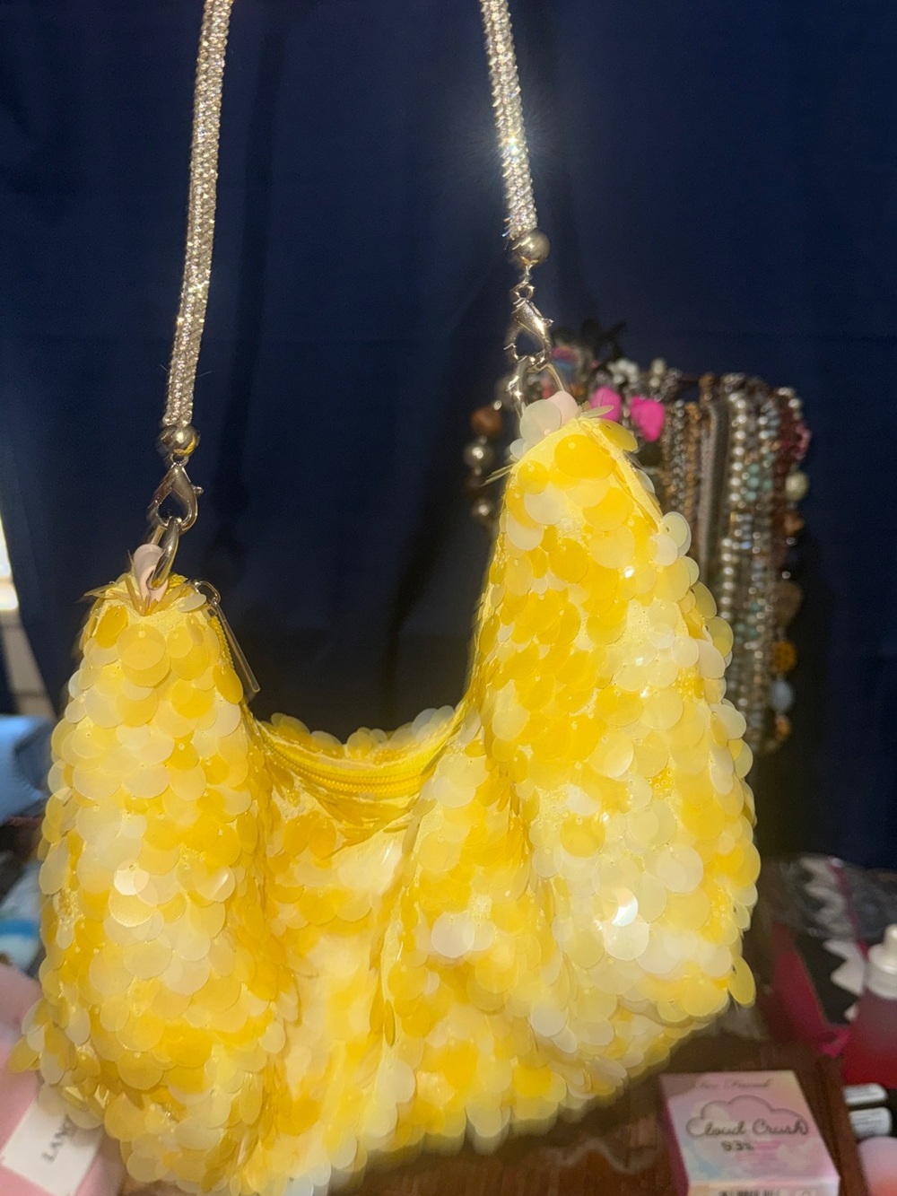 Yellow Sequin Shoulder Bag - Women's Sparkle Handbag